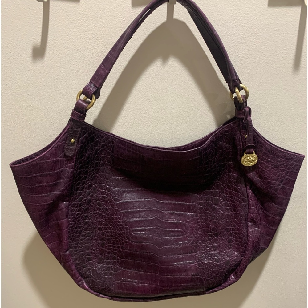 Brahmin Purple Croc-Embossed Leather Shoulder Bag